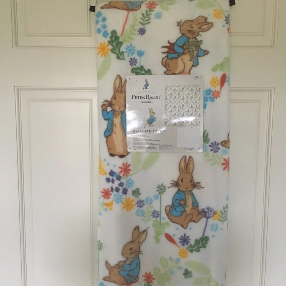 Peter Rabbit White Fleece Oversized Blanket 60” x 70” Bunny Print